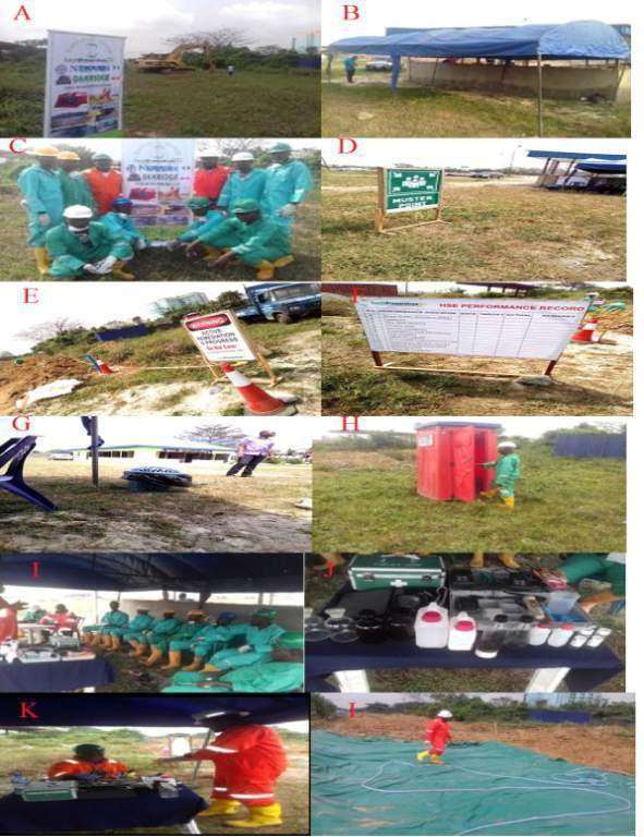 Site set-up showing signage, welfare provision and controlled work areas