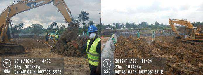 Treated soil ridges on the oil spill clean-up site